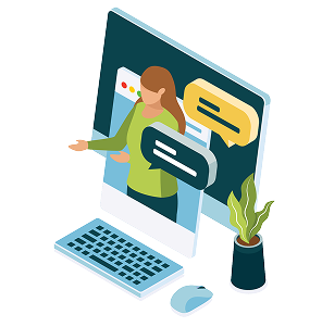 A desktop setup which has a video playing about a woman discussing and talking.