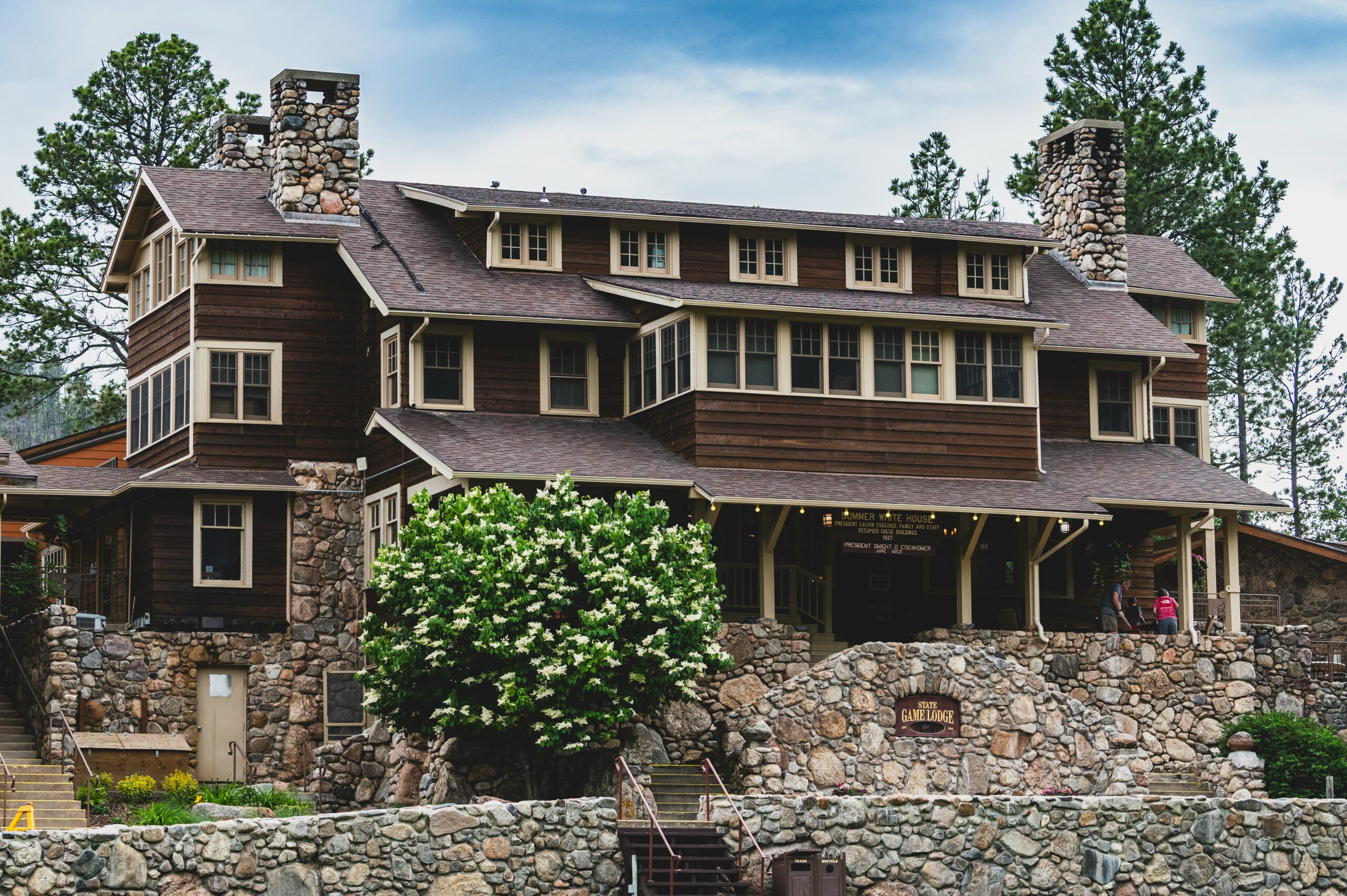 A beautiful house in South Dakota named STATE GAME LODGE which is made mostly of stones.